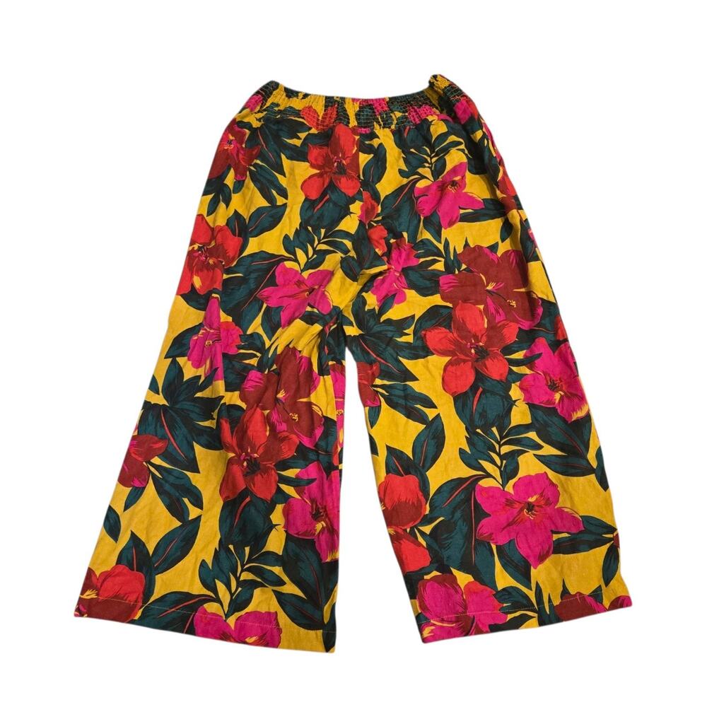 Tahari Women's Floral Wide-Leg Pull-On Pants Linen Blend Vacation Woven XL